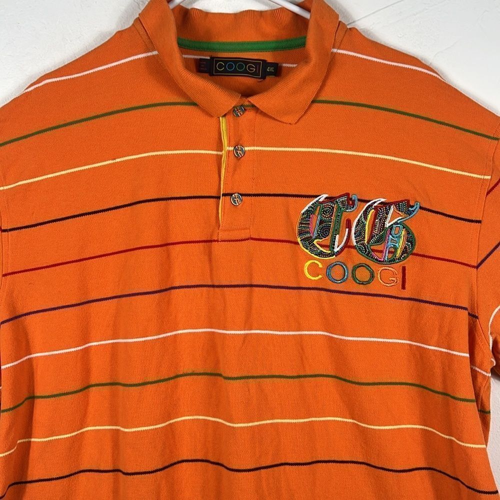 🔥🔥 Vintage COOGI Orange Embroidered Polo Shirt Streetwear 4XL (fits 2XL) - EUC